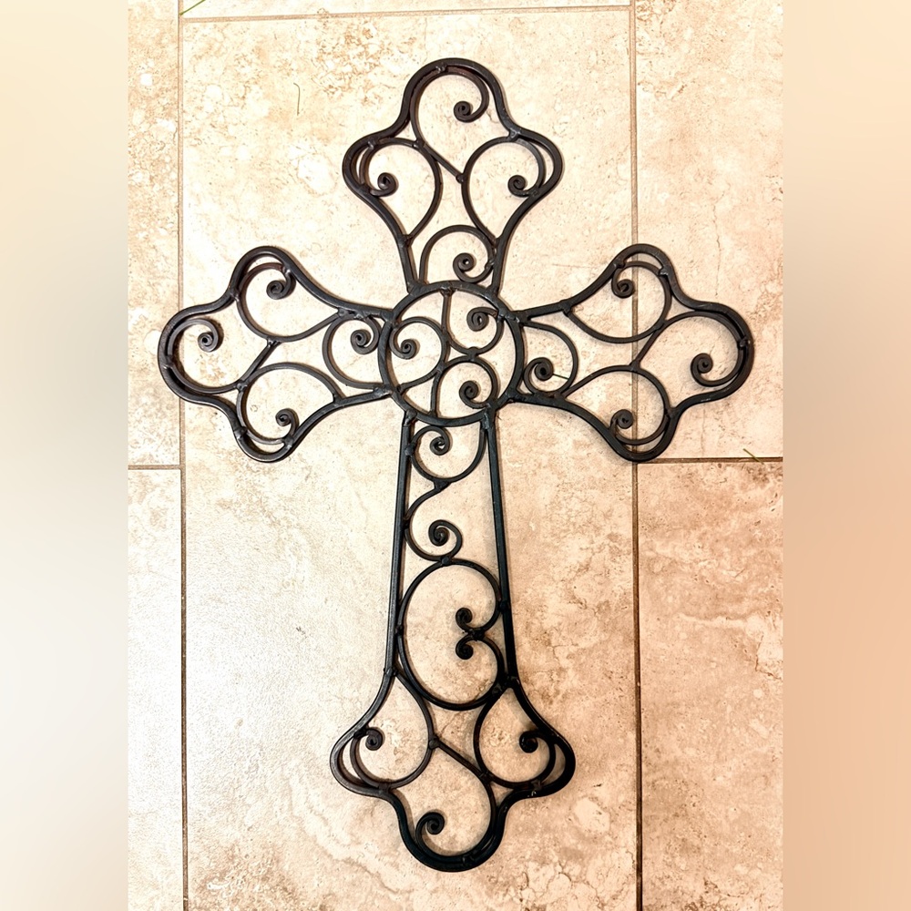 Elegant Black Wrought Iron Wall Cross Decor